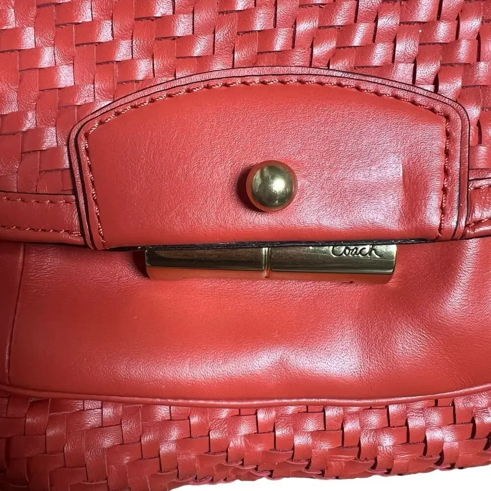 Coach Kristin Orange Woven Leather Double Handles Satchel Shoulder Bag